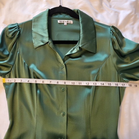 Reformation Catalina Silk Long Sleeve Midi Dress Green 6 - Picture 13 of 15